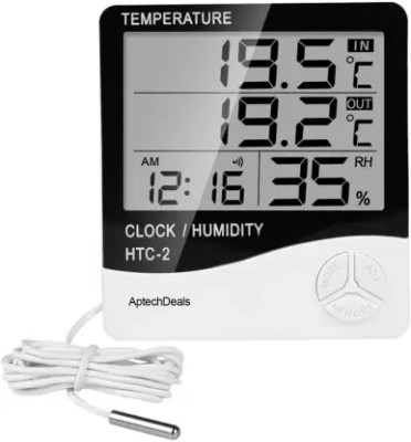 APTECHDEALS HTC-2 HTC-2 Digital Hygrometer Thermometer Humidity Meter With Clock LCD Display Thermometer(White)