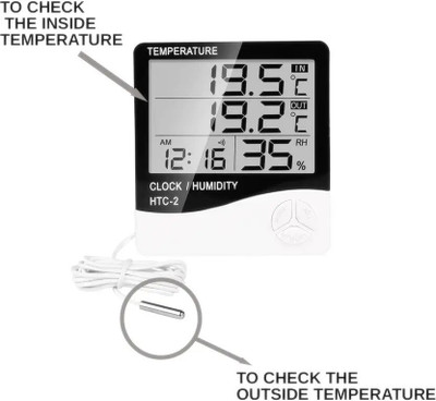 DigiMetrix HTC-2 Digital Thermometer Hygrometer Humidity Meter with Clock & LCD Display Hydrometer