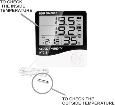 BALRAMA HTC-2 Digital Hygrometer Thermometer Humidity Meter With Clock LCD Display HTC2 Instant Read Thermocouple Kitchen Thermometer