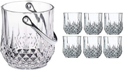 S1Store 1 L Glass Italian Premium Crystal Clear Ice Bucket Set With Tong And 6 Whisky Glass BE Ice Bucket(Clear)