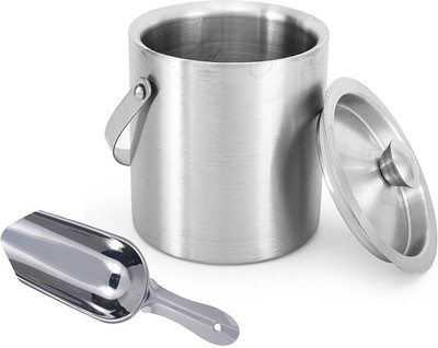 Nooks 1 L Steel Ice Bucket with scoop 1 liter in silver color Ice Bucket(Silver)