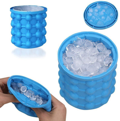 Tanlesa 1 L Silicone, Plastic ice cube round silicone bucket with lid , ice maker, ice cube tray Ice Bucket(Blue)