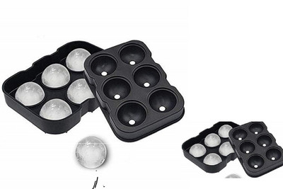 Wishbone 0.5 L Silicone Spherical 6 Round Ball Ice Cube Tray Maker Mold with Funnel Lid Ice-2 PCS Ice Bucket(Black)