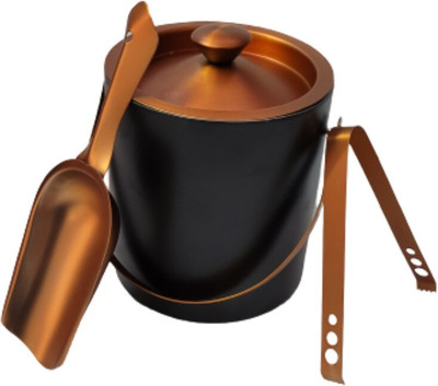 PRONIKS 1.5 L Steel Stainless Steel Ice Bucket (1.5L) with Ice Tong, and Ice scoop Ice Bucket(Black)