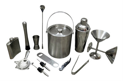 Nooks 1 L Steel Ice Bucket (1Ltr) with Cocktail shaker 750ml with other Bar accessories Ice Bucket(Silver)