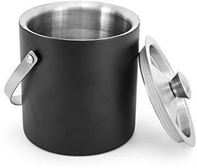 finality 1 L Steel Double Walled Black and Silver Ice Bucket with Lid Keeps Ice Cold for 6 h Ice Bucket(Silver)