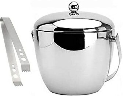 finality 1.8 L Steel Mirror Finish Double Walled Insulated Apple Ice Bucket with Lid And Ice Tong Ice Bucket(Silver)
