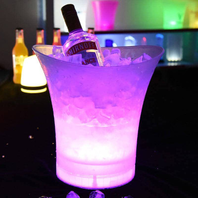 Adfresh 5 L Plastic LED Ice Bucket 7 Color Gradient Changing Luminous Champagne Wine Whiskey Ice Bucket(White)