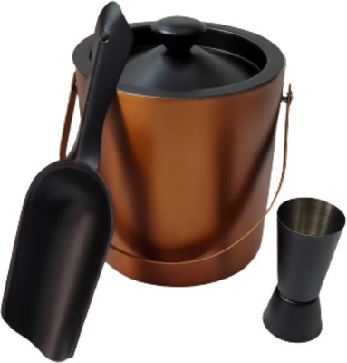 PRONIKS 1 L Steel Stainless Steel Ice Bucket with Ice spoon and Peg measure in Multi color Ice Bucket(Multicolor)