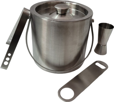 Nooks 1 L Steel Bar Accessories Combo 4pcs Combo Pack with Ice Bucket 1ltr Ice Bucket(Silver)
