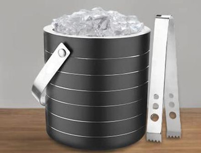 AppEasy 1.5 L Steel Stainless Steel Double Walled Ice Bucket with Tong Ice Bucket(Black)