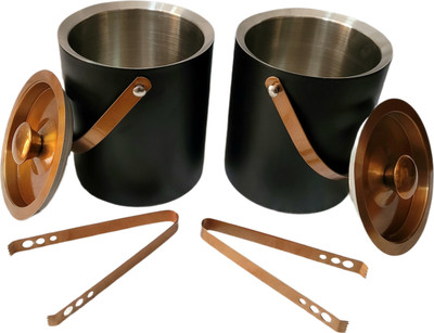 PRONIKS 1.5 L Steel Stainless steel ice bucket in combo pack for home bar and mini bar Ice Bucket(Black)