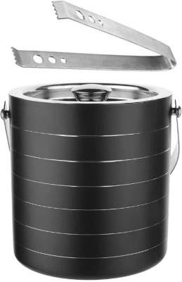 PKMSHO 1.7 L Steel Stainless steel Ice Bucket Portable with Tong Perfect Home Bartending Kit Drink Ice Bucket(Black, Silver)