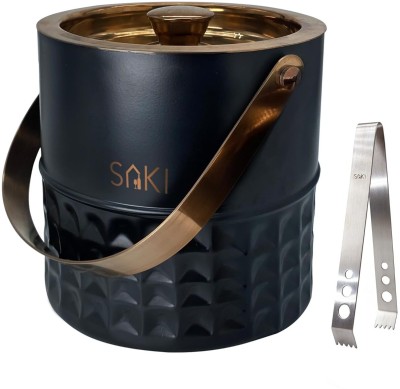 Saki 1.5 L Steel Square Hammer Stainless Steel Ice Bucket with Tong Ice Bucket(Black)
