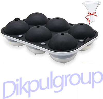 DIKPULGROUP 1 L Plastic Silicone Ice Cube Trays Sphere Round Ice Ball Maker with Funnel Ice Bucket(Black)