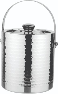 PRABHA 1.5 L Steel Double Insulated Wall Stainless Steel Hammered Ice Bucket With Tongs Included Ice Bucket(Silver)