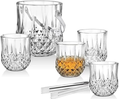 RKPL 2 L Glass Relish the Rock Set of 7 PCS(1 PCS ICe Bucket,6 PCS Whiskey Glass Set 330 ml) Ice Bucket(Clear)