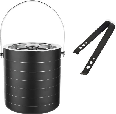 BARDECOR 1.5 L Steel Double Walled Stainless Steel Ice Bucket 1.5 Ltr with Ice Tong Ice Bucket(Black)