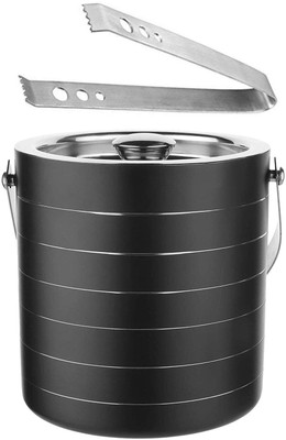 NAOE 1.5 L Steel Stainless Steel Ice Bucket with Tong, Hotel Bucet/Beverage Bucket [1.5 Liter] Ice Bucket(Black)