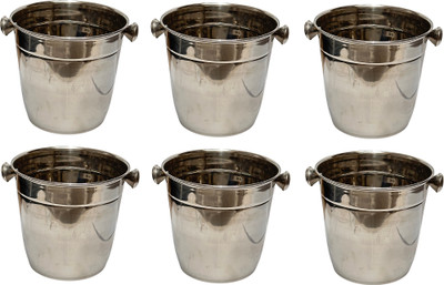 Dynore 1000 L Silver Stainless Steel Single Wall Ice Bucket 1000 ml- Set of 6 pcs Ice Bucket(Silver)