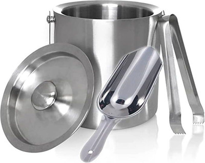 Nooks 1.5 L Steel Stainless Steel Insulated Ice Bucket with Ice Scope and with Ice Tong 1.5Liter Ice Bucket(Silver)