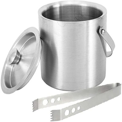 CREW4 1.5 L Steel Stainless Steel Ice Bucket with Tong | Rubber Closure | Double Walled Ice Bucket(Silver)