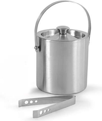 finality 1 L Steel Double Walled Ice Bucket with Lid and Ice Tong, Keeps Ice Cold for 6 h Ice Bucket(Silver)