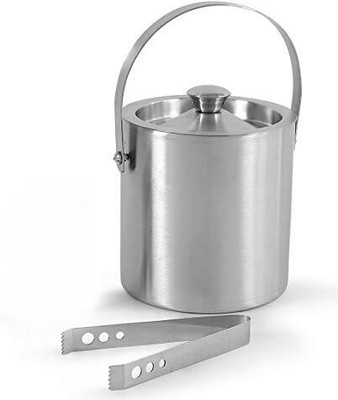 finality 1 L Steel Double Walled Ice Bucket with Lid and Ice Tong, Keeps Ice Cold for 6 h Ice Bucket(Silver)