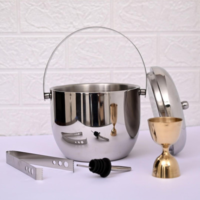 ABHAS 1.5 L Steel 1.5L Capacity Ice Bucket for Bar, Home, and Traveling Ice Bucket