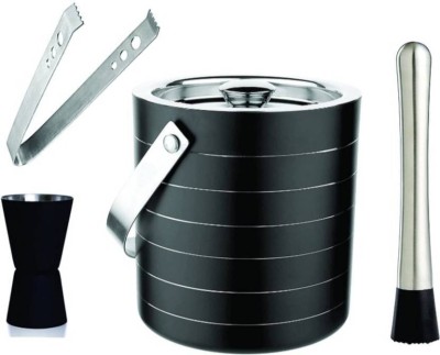 RKPL 1.75 L Steel Bar Set :1 Double Wall Ice Bucket (1700 ml),1 Measuring Jig 30 ml/60 Ice Bucket(Black)