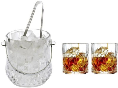 1st Time Exquisite Ice Bucket With 2 Glass Combo For Bar, Mini Bar, Returant, Home - SS21 3 - Piece Bar Set(Glass)