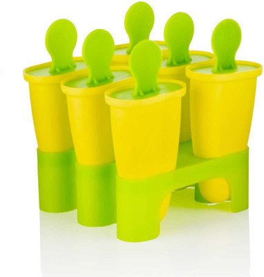 JKCLUB Set of 6 Plastic Reusable Ice Pop Makers, Homemade Popsicle, Kulfi Candy Tray Green, Yellow Plastic Ice Cube Tray(Pack of1)