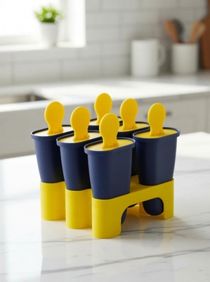 JKCLUB Set of 6 Plastic Reusable Ice Pop Makers, Homemade Popsicle, Kulfi Candy Tray Blue, Yellow Plastic Ice Cube Tray(Pack of1)