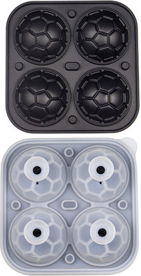 Naturally Yours NATURALLY YOURS SILICONE FOOTBALL ICE BALL TRAY CLEAR LID + BLACK BOTTOM Black, Grey Silicone Ice Cube Tray(Pack of1)