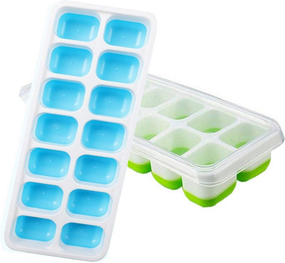HM EVOTEK Dual Color Ice Tray with Lid – Fast Freezing & Quick Pop Design Multicolor Silicone Ice Ball Tray(Pack of2)