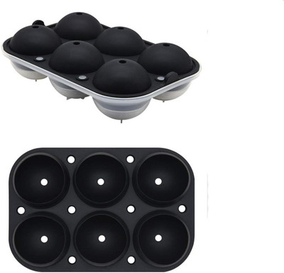 Zonkar Imported 6 Cavity Flexible Spherical Round Ball Maker Mold with Lid with Plastic Black Silicone Ice Ball Tray(Pack of1)