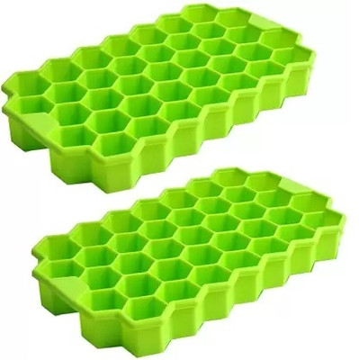 Homzview 2 Pcs Ice cube Tray Silicone Honeycomb Shape 37 Cavity Ice Cube maker tray Mold Green Silicone Ice Cube Tray(Pack of2)