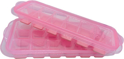 Inddushome Popup Ice Tray With Lid and Silicon Base Pink Plastic Ice Cube Tray(Pack of2)
