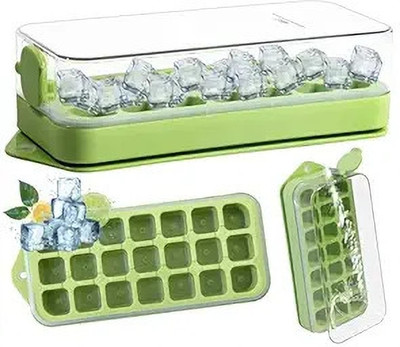 Premsakhi Ice Cube Tray with Lid&Bin, 21 Pcs Mold Release, Qiuck Filling Green Silicone Ice Cube Tray(Pack of1)