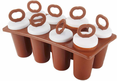 Ethnic Forest Popsicle Frozen Ice Cream 8 Kulfi Moulds Tray with Stick Brown Plastic Ice Cube Tray(Pack of1)