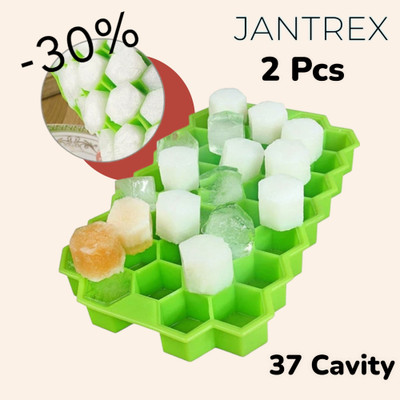Jantrex Diy High Quality 37 Cavity Honeycomb Industrial Ice Cube Tray Mold, Food Grade Green Silicone Ice Cube Tray(Pack of2)