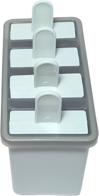 V Bright Premium 4-Piece Reusable Ice Cream Mold Set | BPA-Free Popsicle & Kulfi Maker Grey, White Plastic Ice Cube Tray(Pack of1)