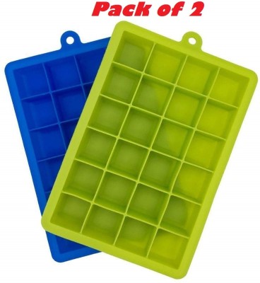 Releena 2 Pcs BPA Free Silicone Ice Cube Trays 24 Cavity ice cube maker tray Blue, Green Silicone Ice Cube Tray(Pack of2)