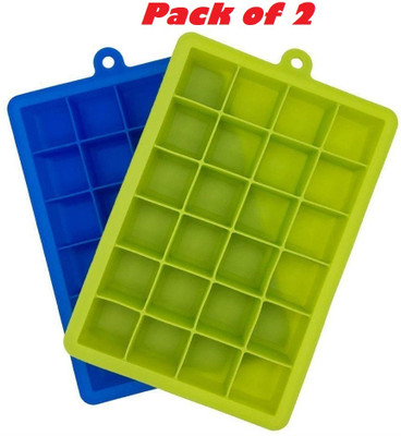 Releena 2 Pcs BPA Free Silicone Ice Cube Trays 24 Cavity ice cube maker tray Blue, Green Silicone Ice Cube Tray(Pack of2)
