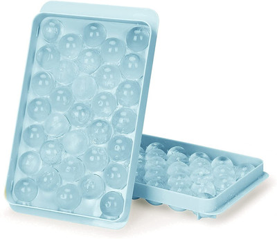 Kello Round Ice Cube Tray with Lid, Ice Ball Maker for Freezer,Tray 2 x 66 Ice Balls Multicolor Plastic Ice Cube Tray(Pack of2)