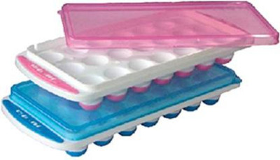 Uratech ICE CUBE TRAY WITH SILICON BOTTOM Blue, Pink Plastic Ice Cube Tray(Pack of2)