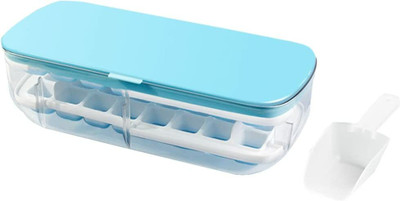 COSKIRA Ice Storage Box Quick Demould Ice Cube Moulds Lazy Ice Maker One Second Release Blue Plastic, Silicone Ice Cube Tray(Pack of1)