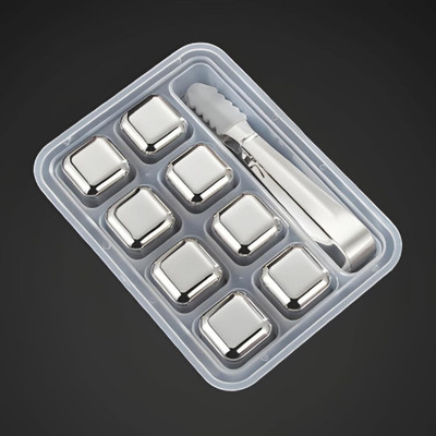 SYGA 8 Stainless Steel Whiskey Stones Ice Cubes with Tongs & Container, Silver Plastic, Silicone Ice Cube Tray(Pack of1)