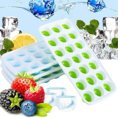 ImagiCraft POP-UP ice Tray, Flexible Silicon Bottom and Lid Plastic Ice Cube Tray Multicolor Plastic, Silicone Ice Cube Tray(Pack of1)