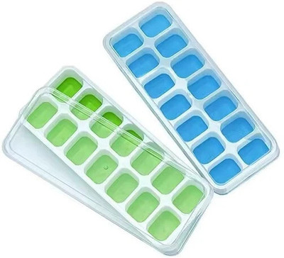 Masox Store SQARE ICE CUBE TRY 14 F55 Multicolor Silicone Ice Cube Tray(Pack of2)
